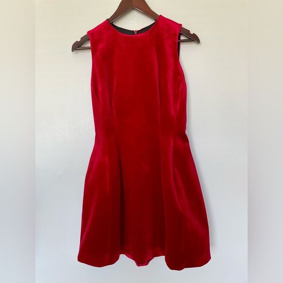 Zara red velvet voluminous mini sleeveless dress - Picture 3 of 11